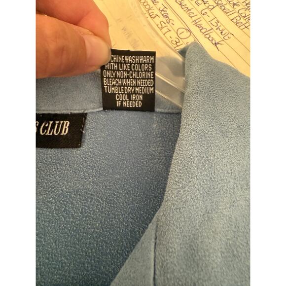 Ladies Club 2pc Baby Blue Suede  Pants Set Women's Size Large - Picture 8 of 10